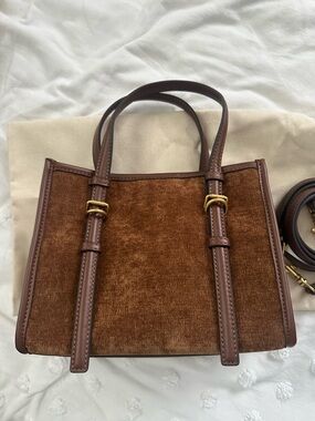 Classic Brown Velvet Tote Bag with Leather Trim mini